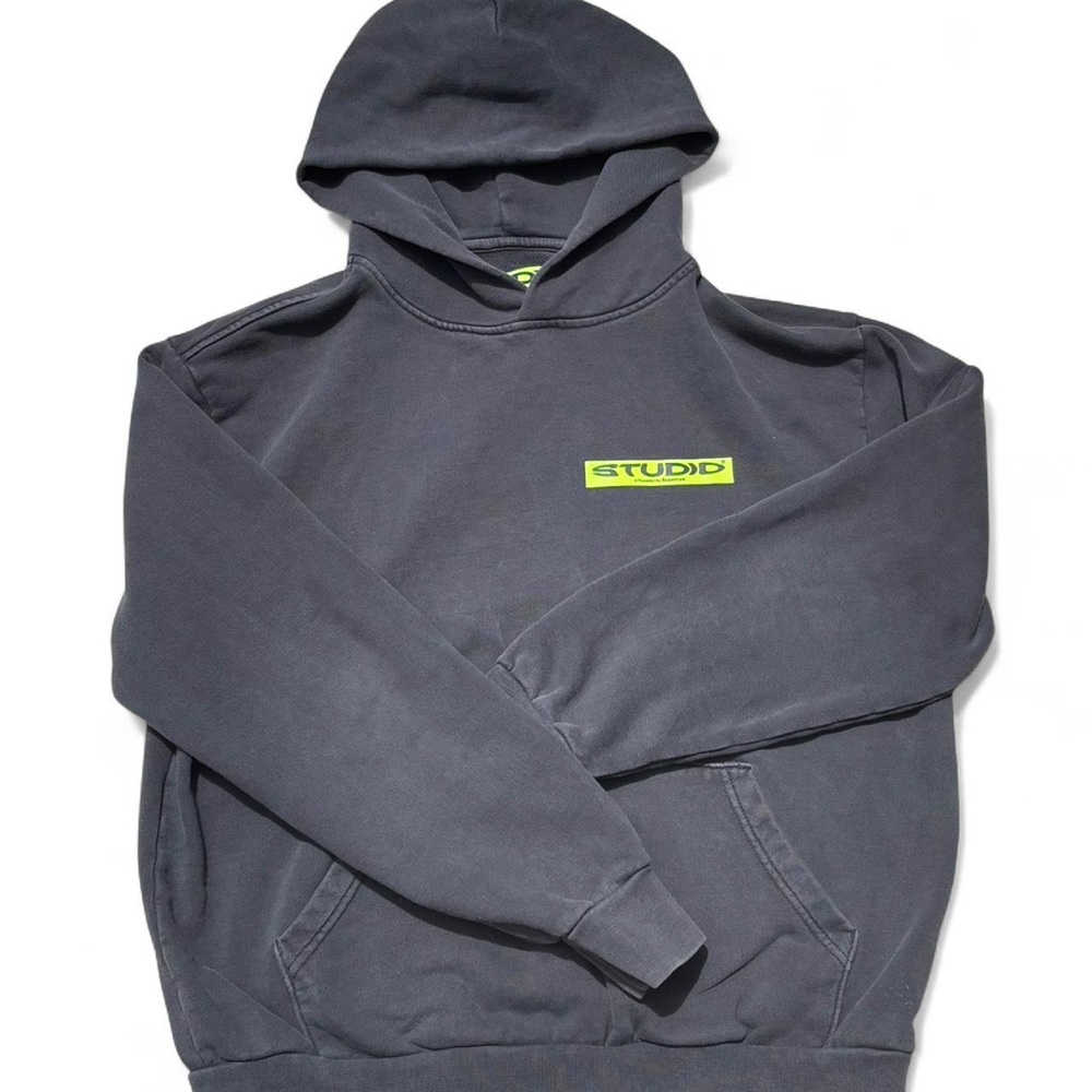 Studio Dark Gray Hoodie with Neon Green Accent